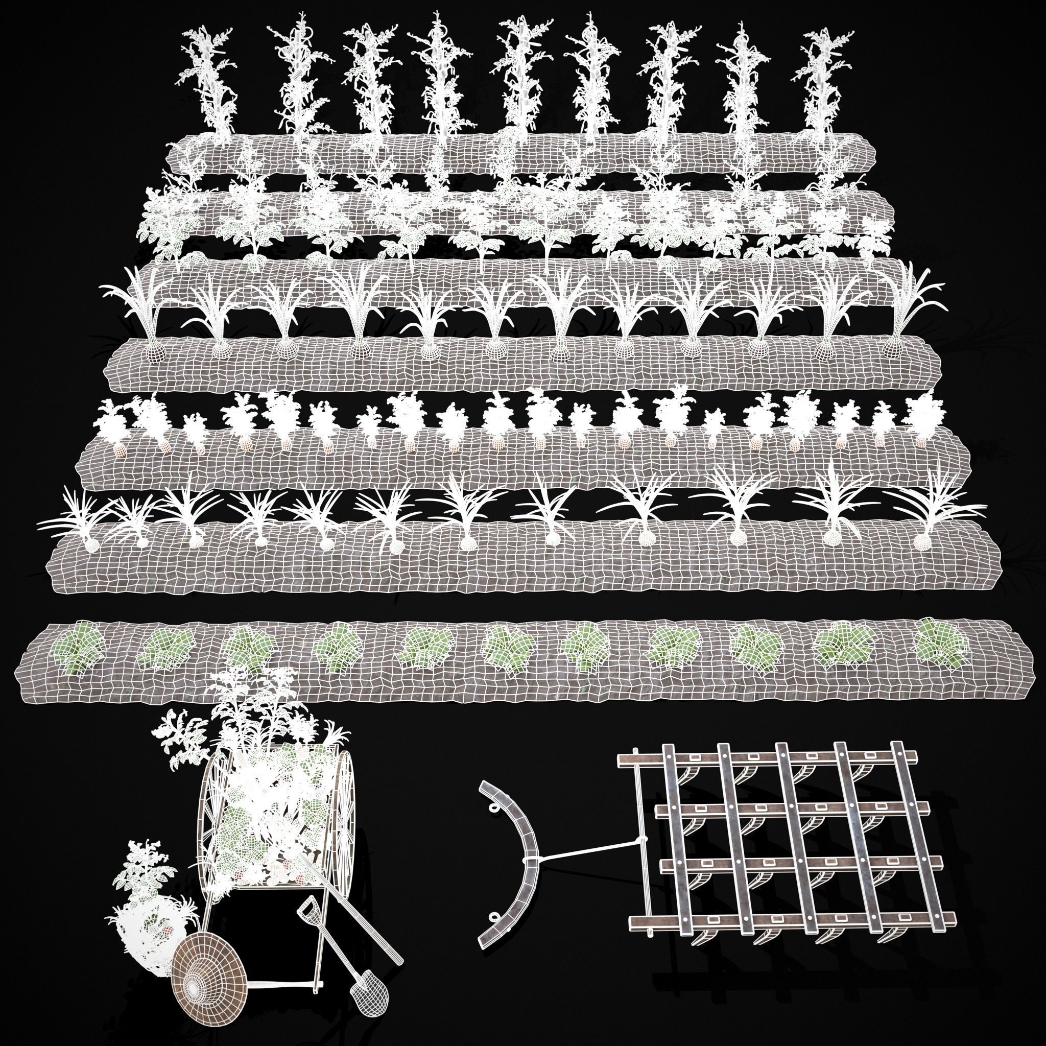 Crops Wheelbarrow and Plow 3D Model Collection_2