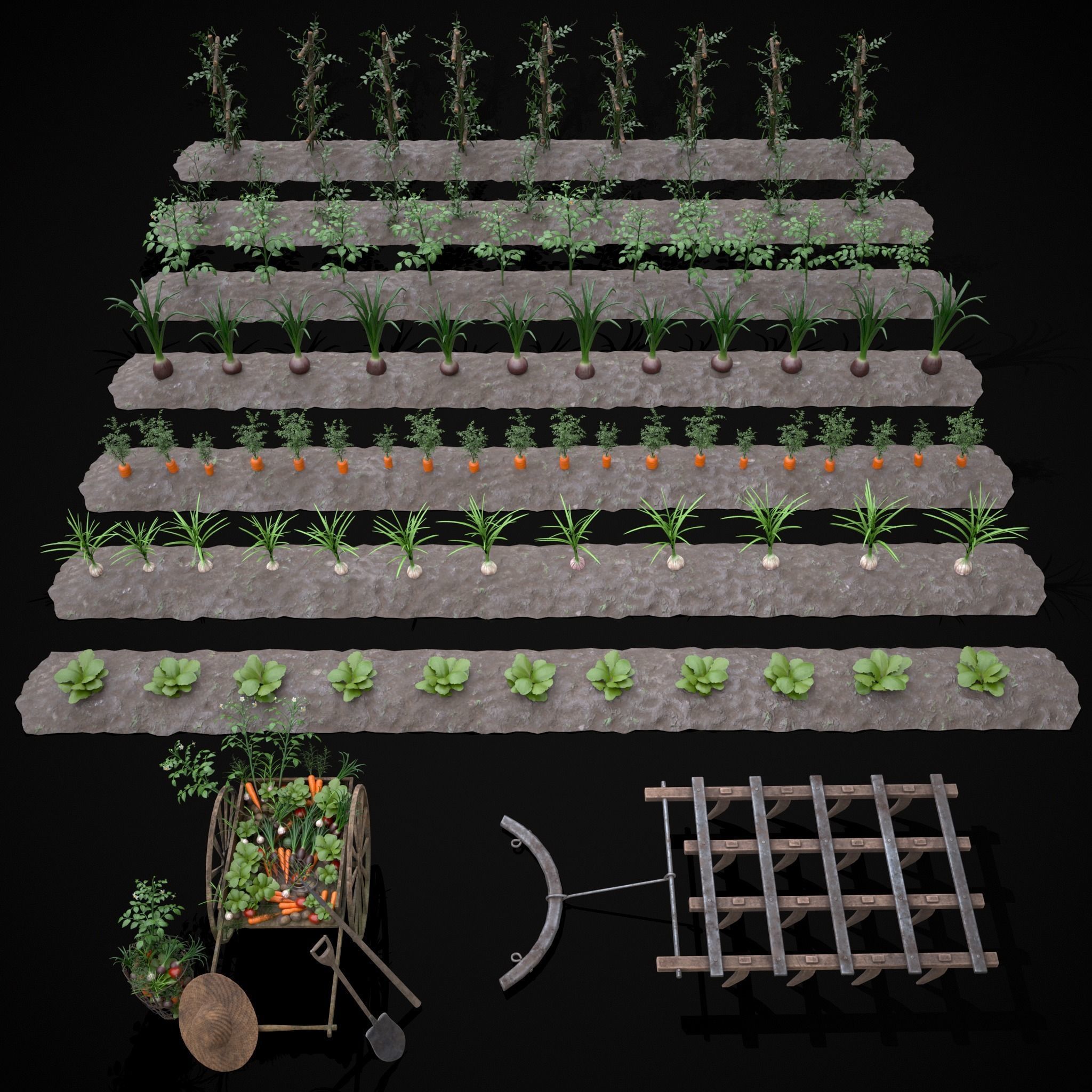 Crops Wheelbarrow and Plow 3D Model Collection_28