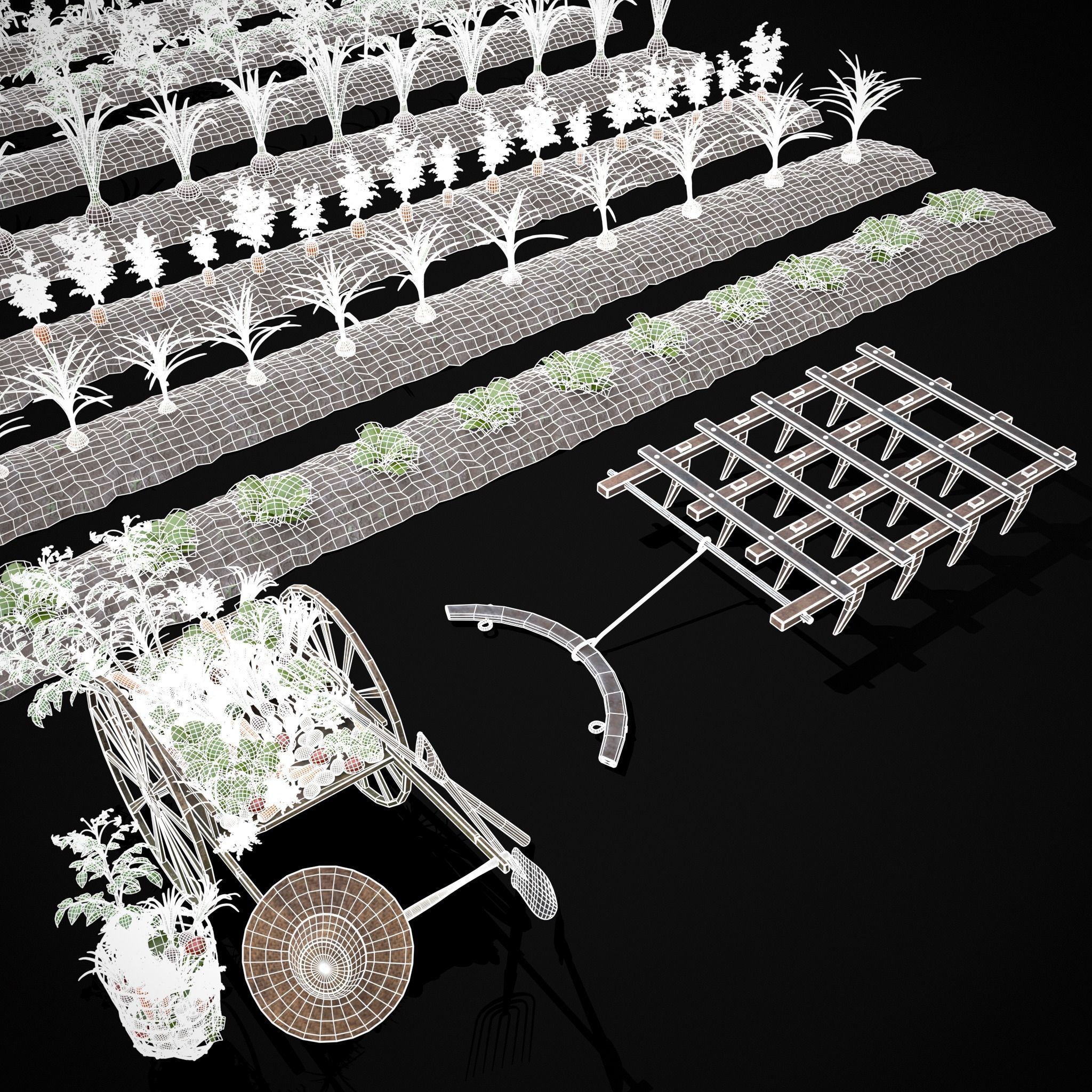 Crops Wheelbarrow and Plow 3D Model Collection_4