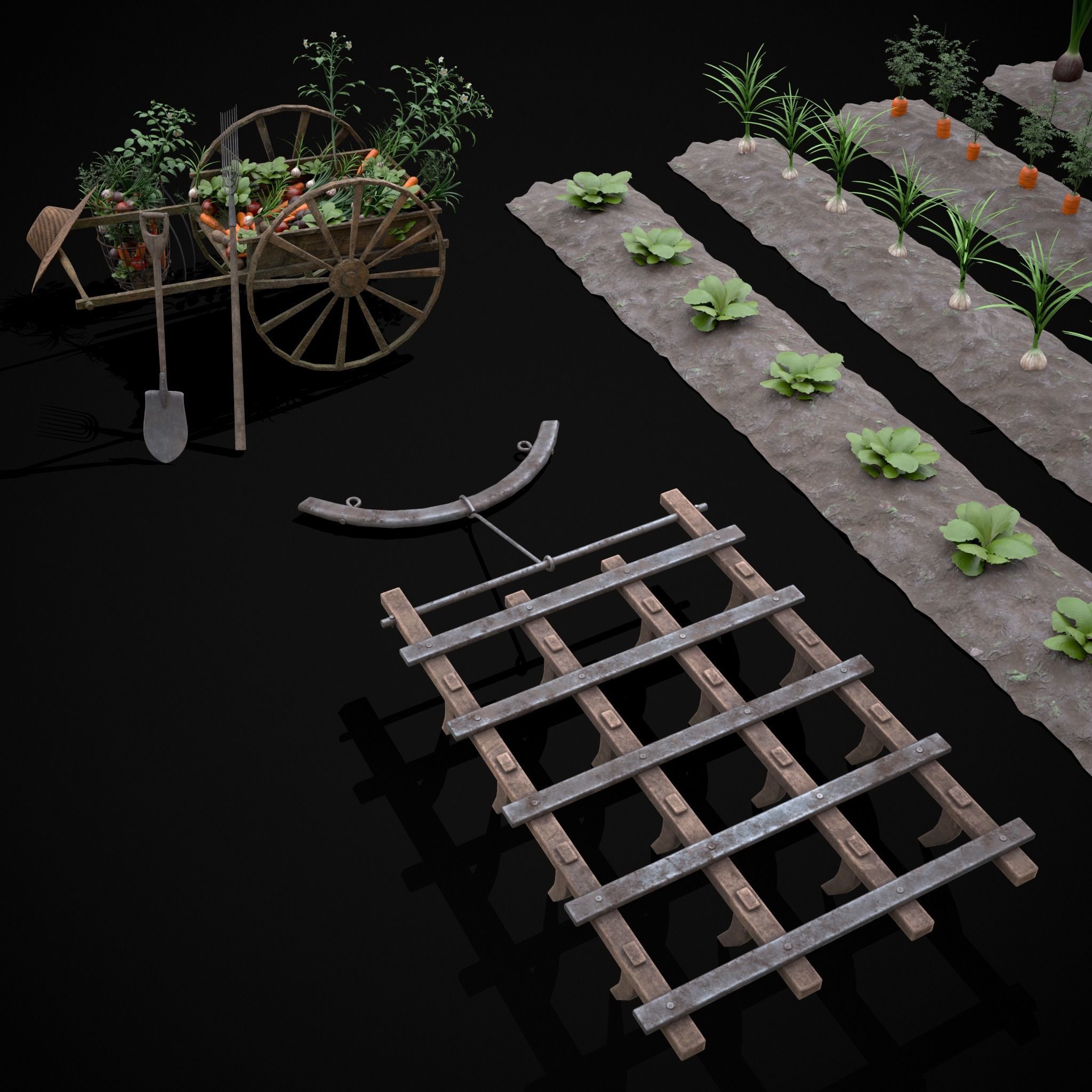 Crops Wheelbarrow and Plow 3D Model Collection_5