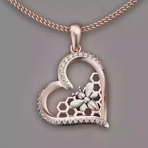 Heart bee pendant silver gold  printable jewelry 3D model