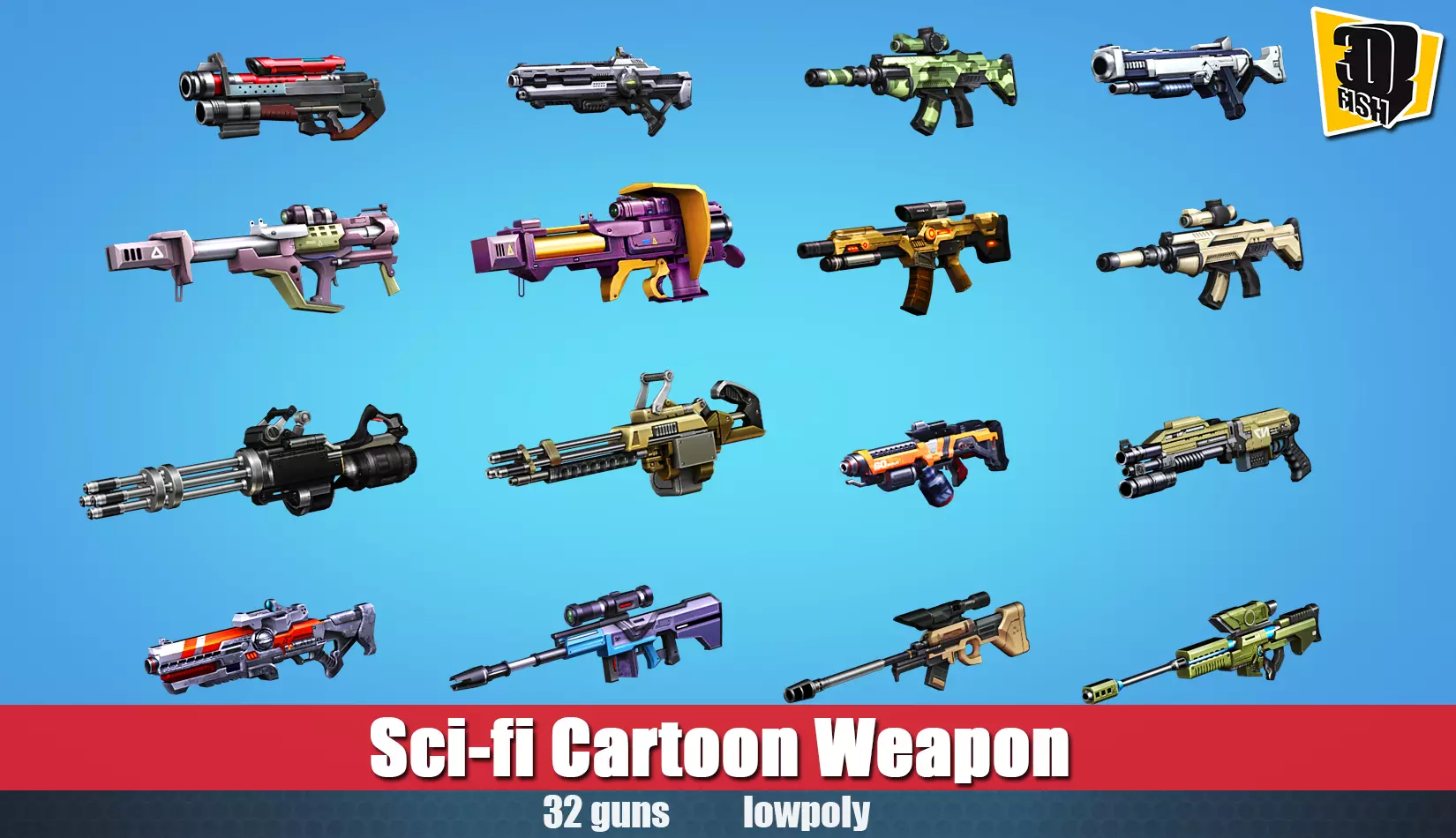 weapon pack vol03 Scifi cartoon weapon  Low-poly 3D model_0