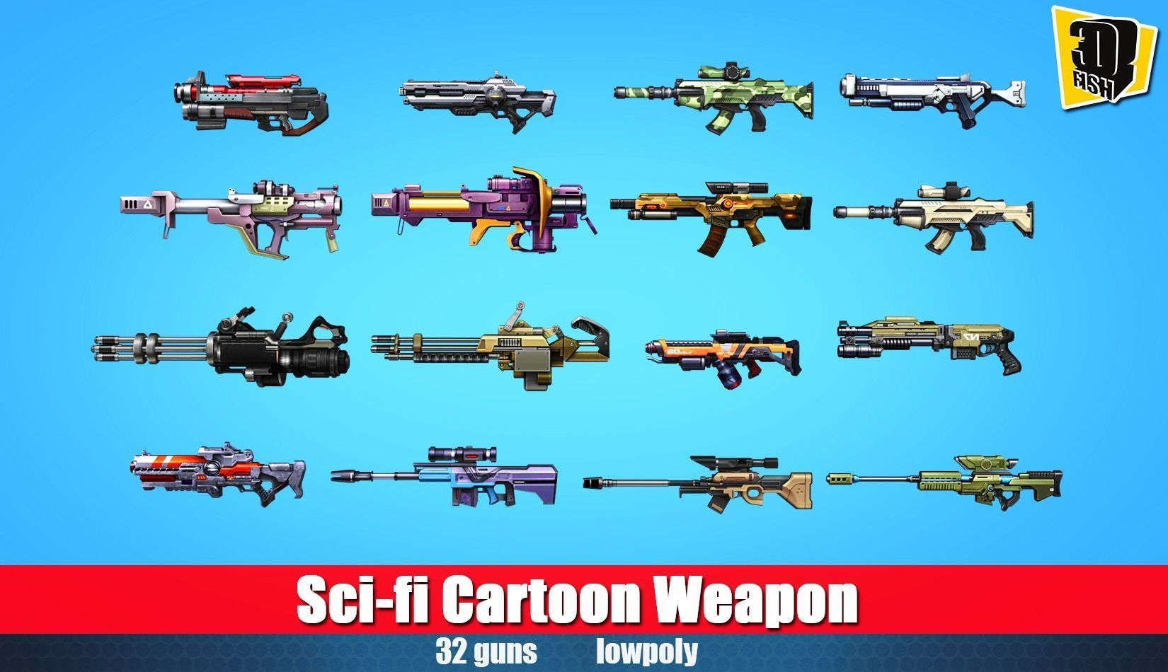 weapon pack vol03 Scifi cartoon weapon  Low-poly 3D model_1