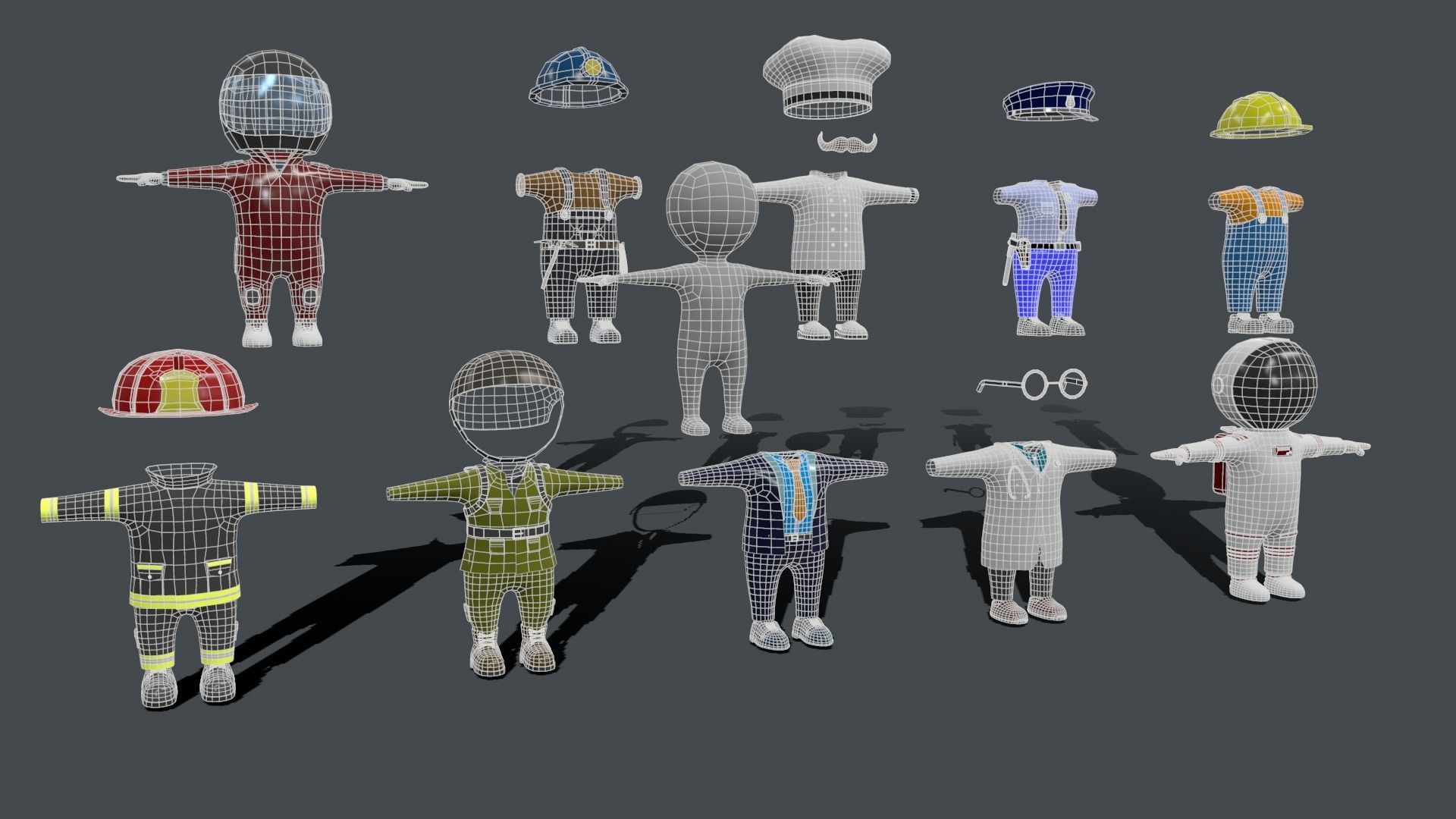 Clothing Set - Hypercasual Game - Stickman T-pose Low-poly 3D model_2
