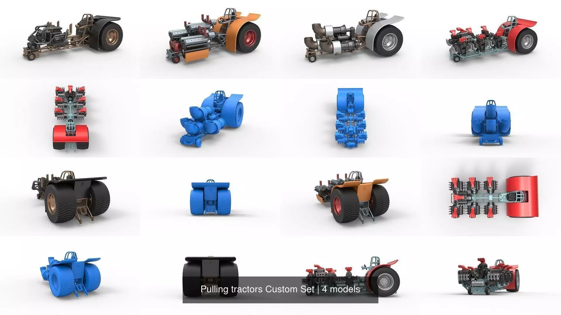 Pulling tractors Custom Set 3D Model Collection_0