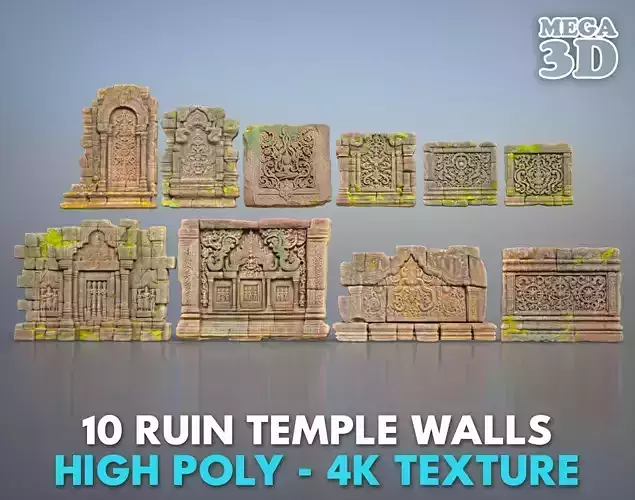 High poly  ruin Temple Walls - 240705