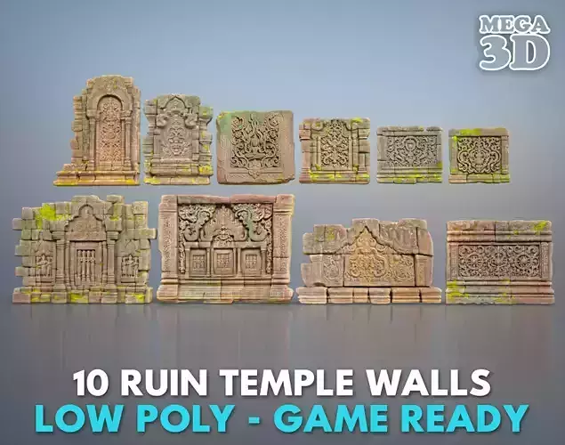 Low poly ruin Temple Walls - 240705
