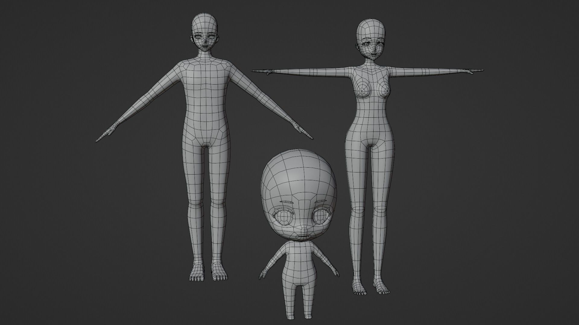 Anime Base Model Pack Low-poly 3D model_10