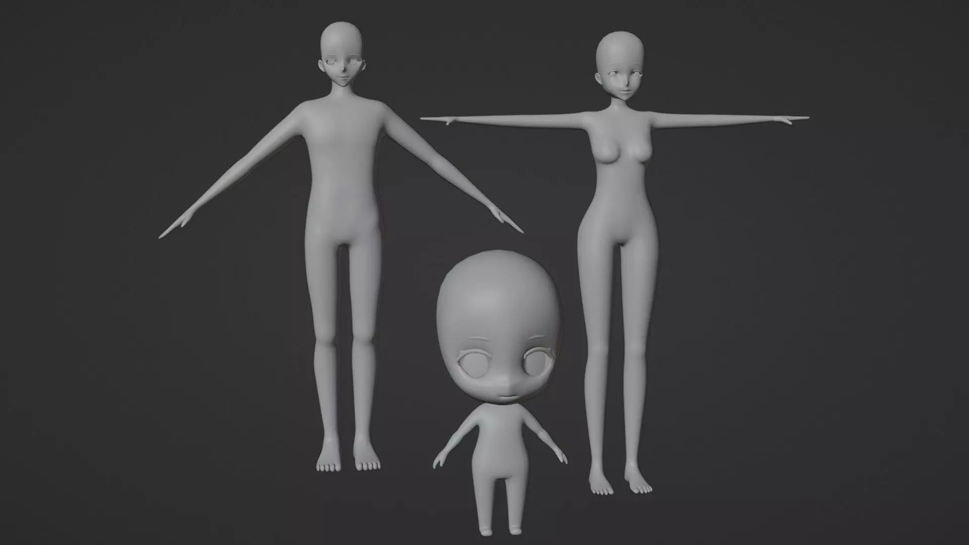 Anime Base Model Pack Low-poly 3D model_0