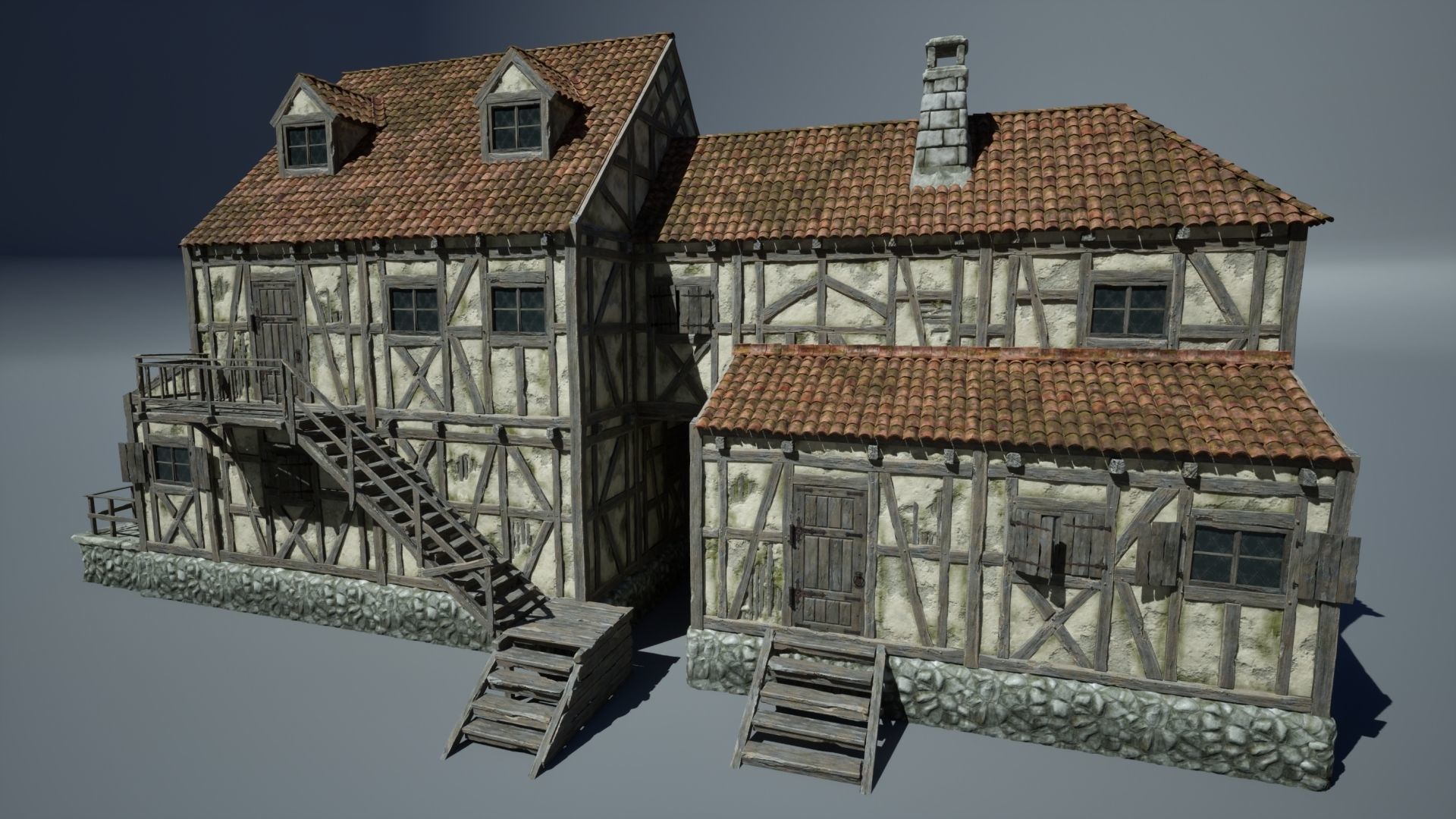 Modular Medieval Houses Game Ready Low-poly 3D model_5