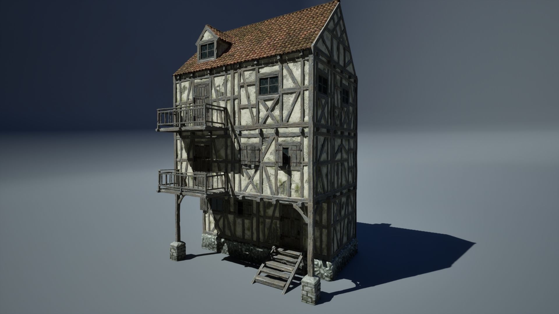 Modular Medieval Houses Game Ready Low-poly 3D model_3