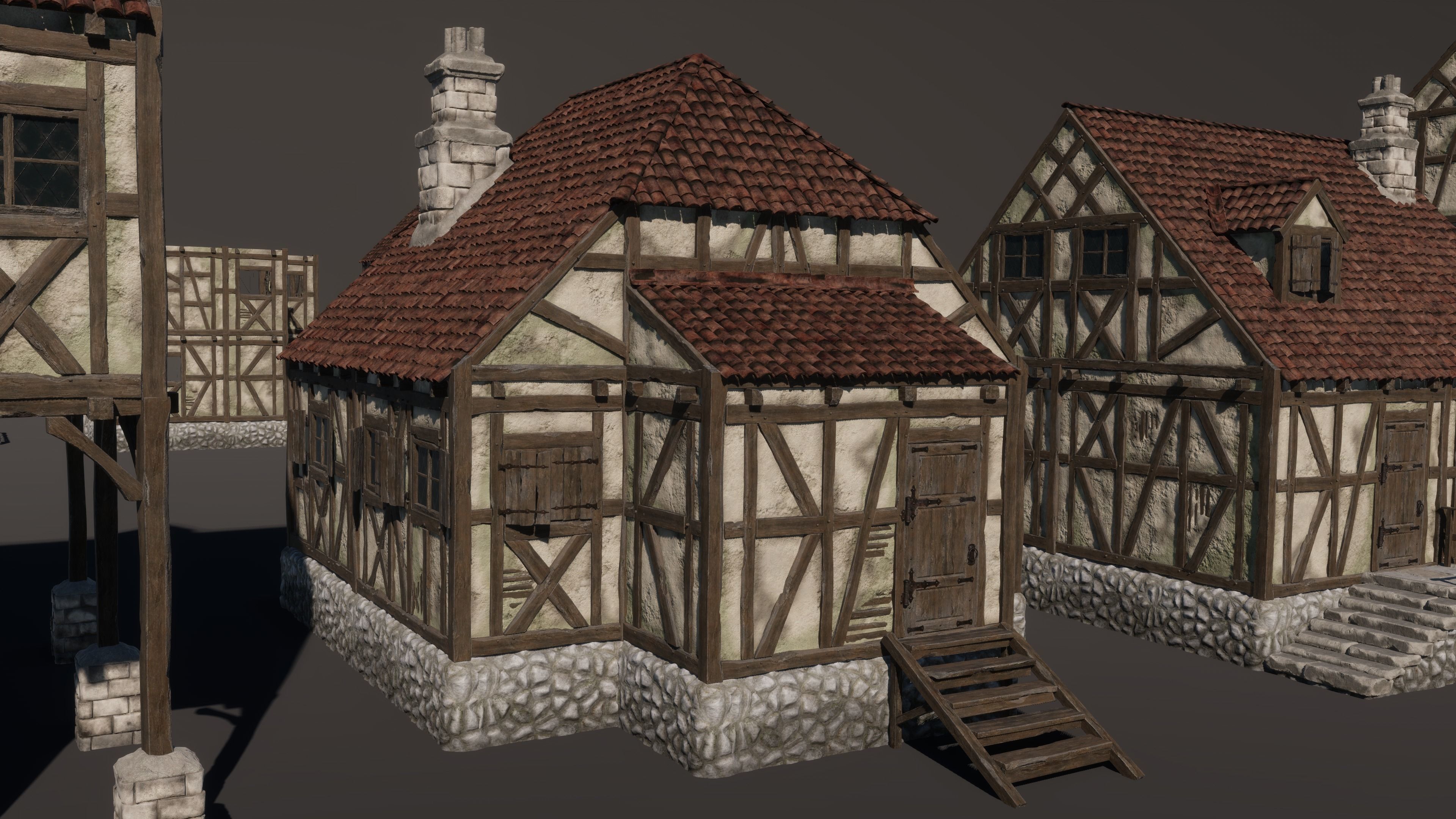 Modular Medieval Houses Game Ready Low-poly 3D model_17