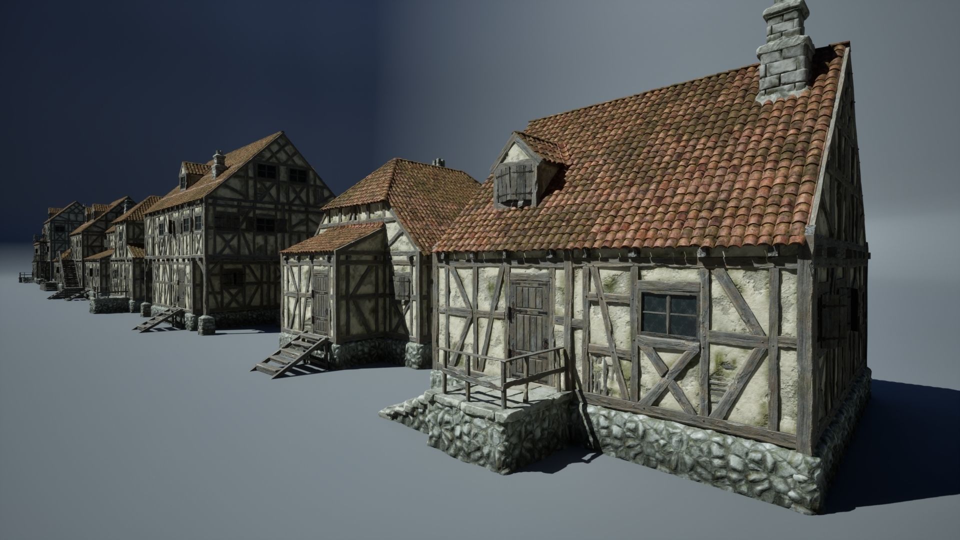 Modular Medieval Houses Game Ready Low-poly 3D model_1
