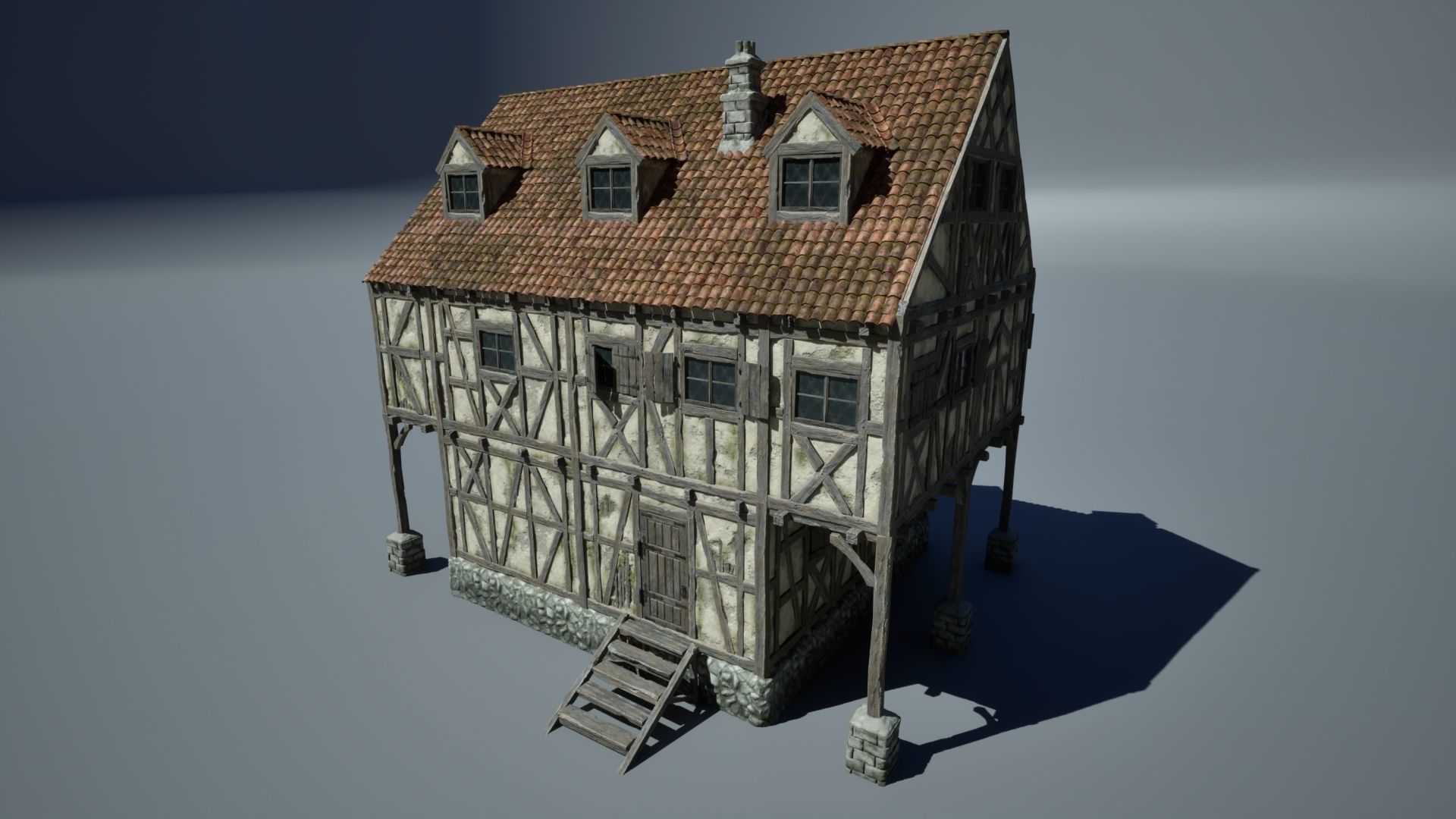 Modular Medieval Houses Game Ready Low-poly 3D model_7