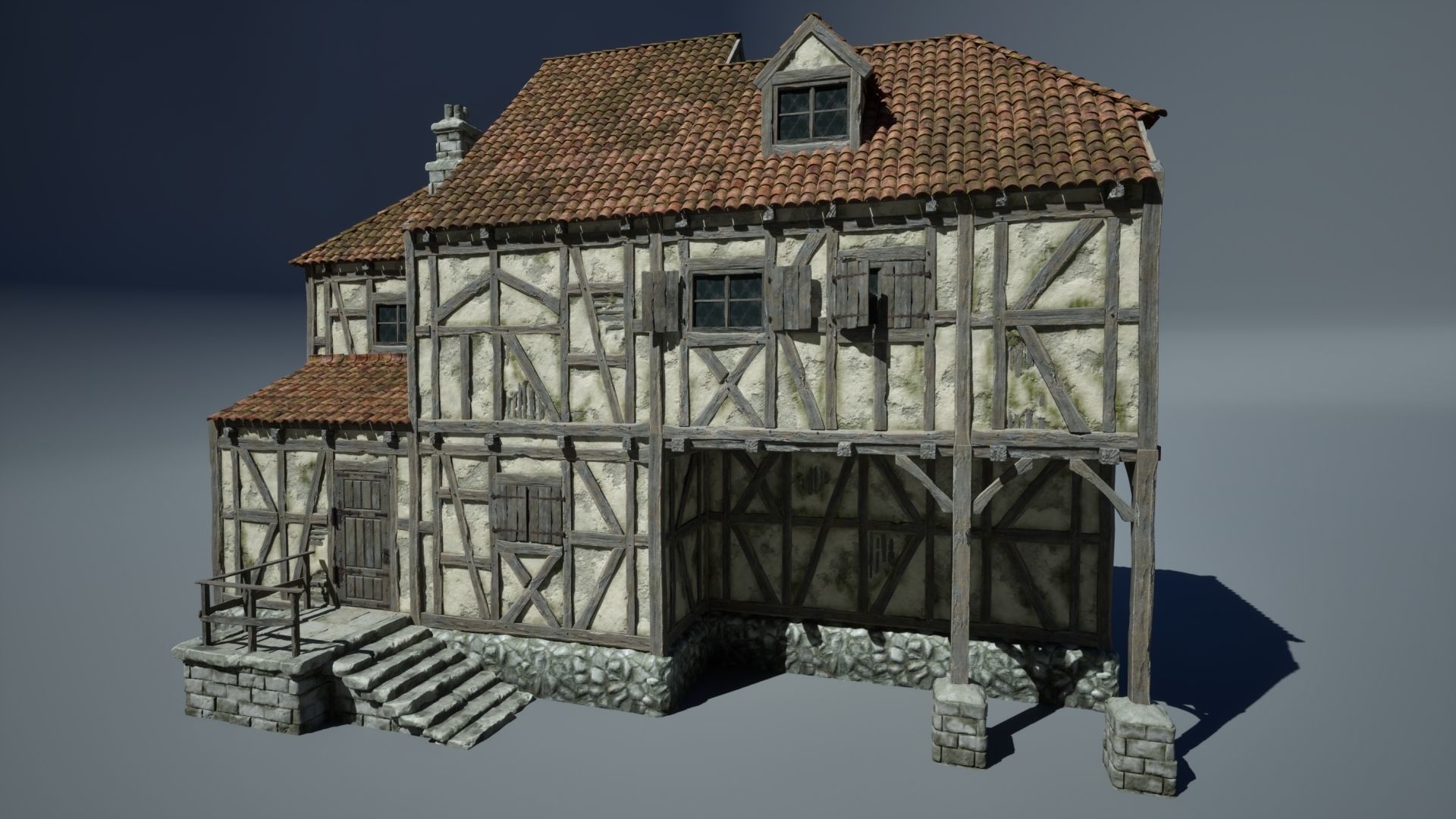 Modular Medieval Houses Game Ready Low-poly 3D model_2