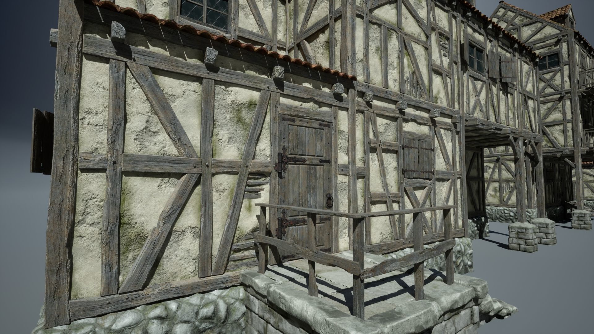 Modular Medieval Houses Game Ready Low-poly 3D model_12