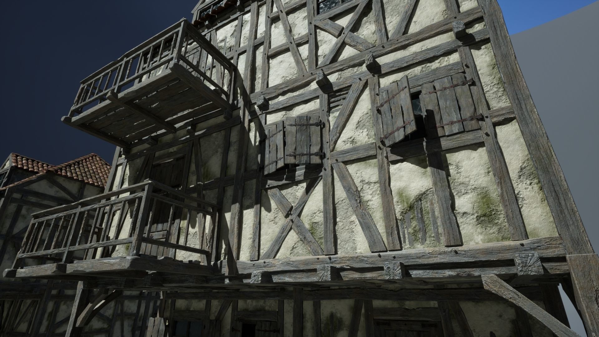 Modular Medieval Houses Game Ready Low-poly 3D model_11