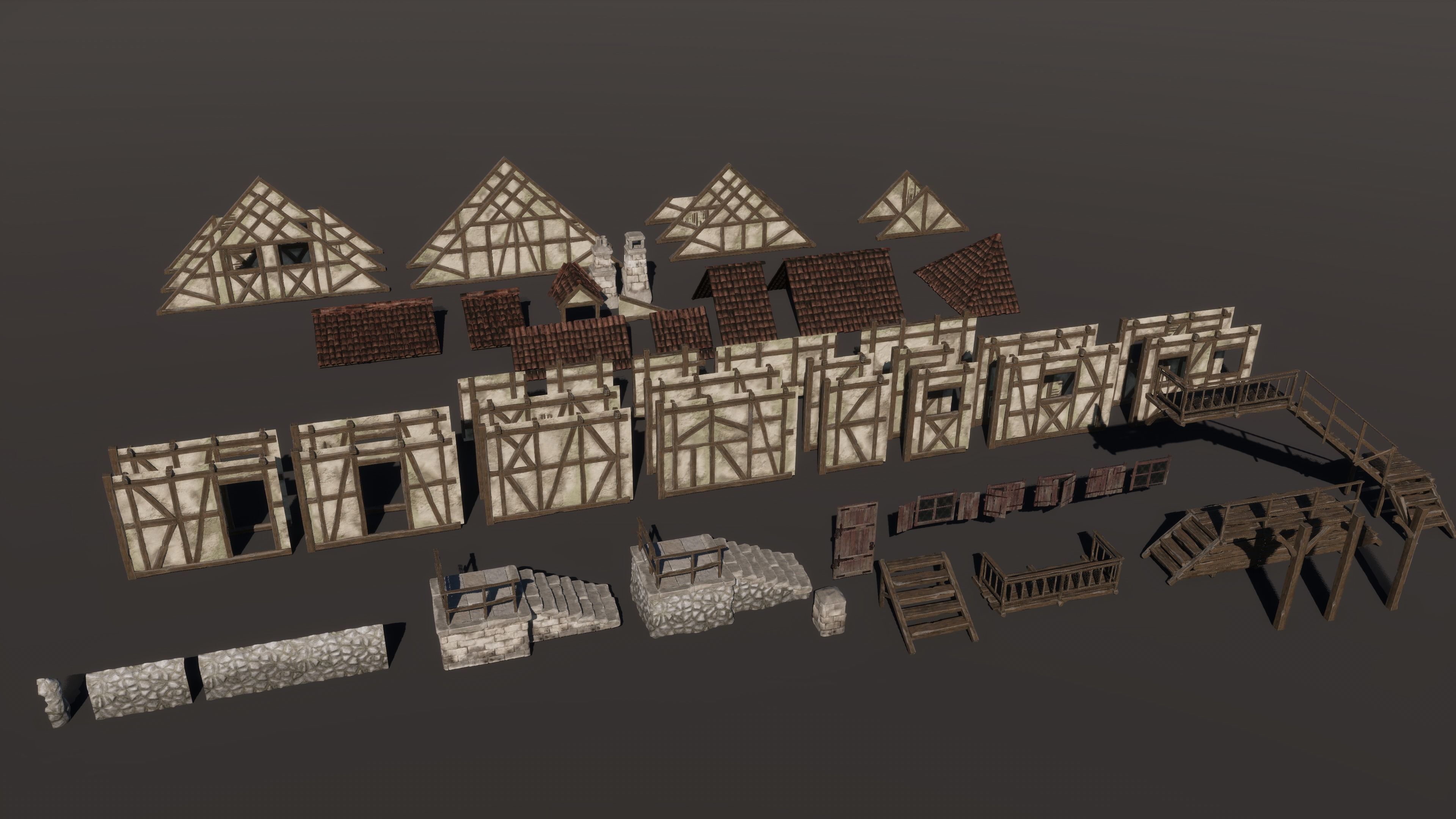 Modular Medieval Houses Game Ready Low-poly 3D model_18