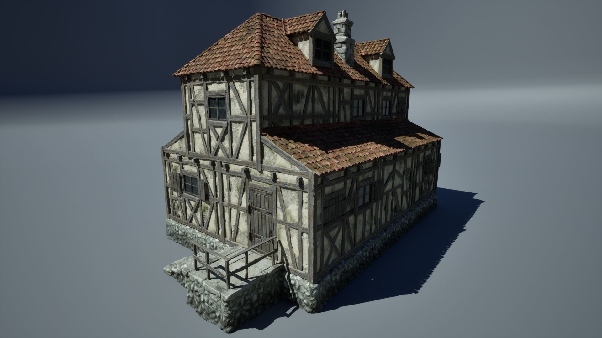 Modular Medieval Houses Game Ready Low-poly 3D model_6