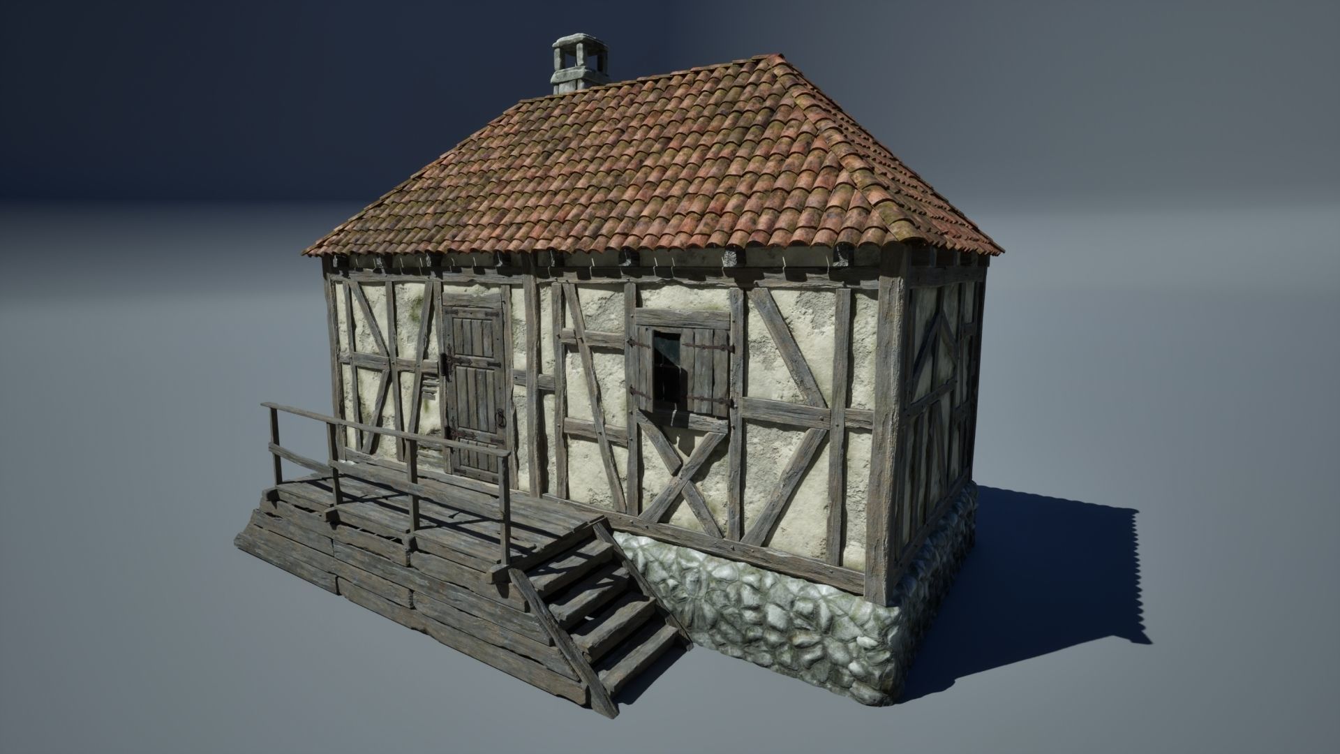Modular Medieval Houses Game Ready Low-poly 3D model_4