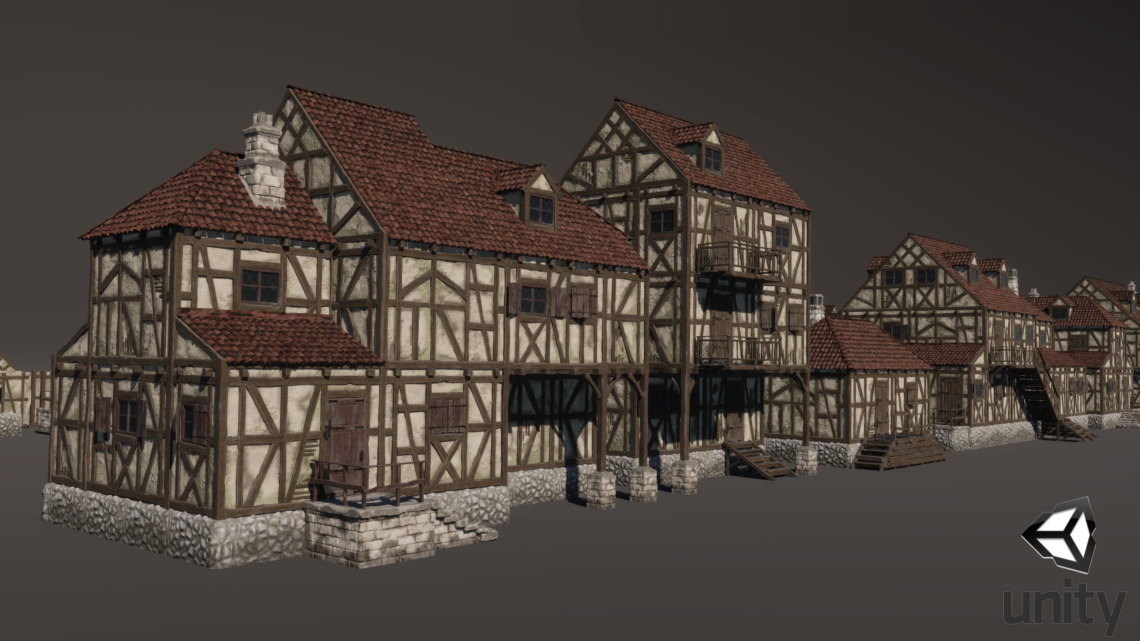Modular Medieval Houses Game Ready Low-poly 3D model_16