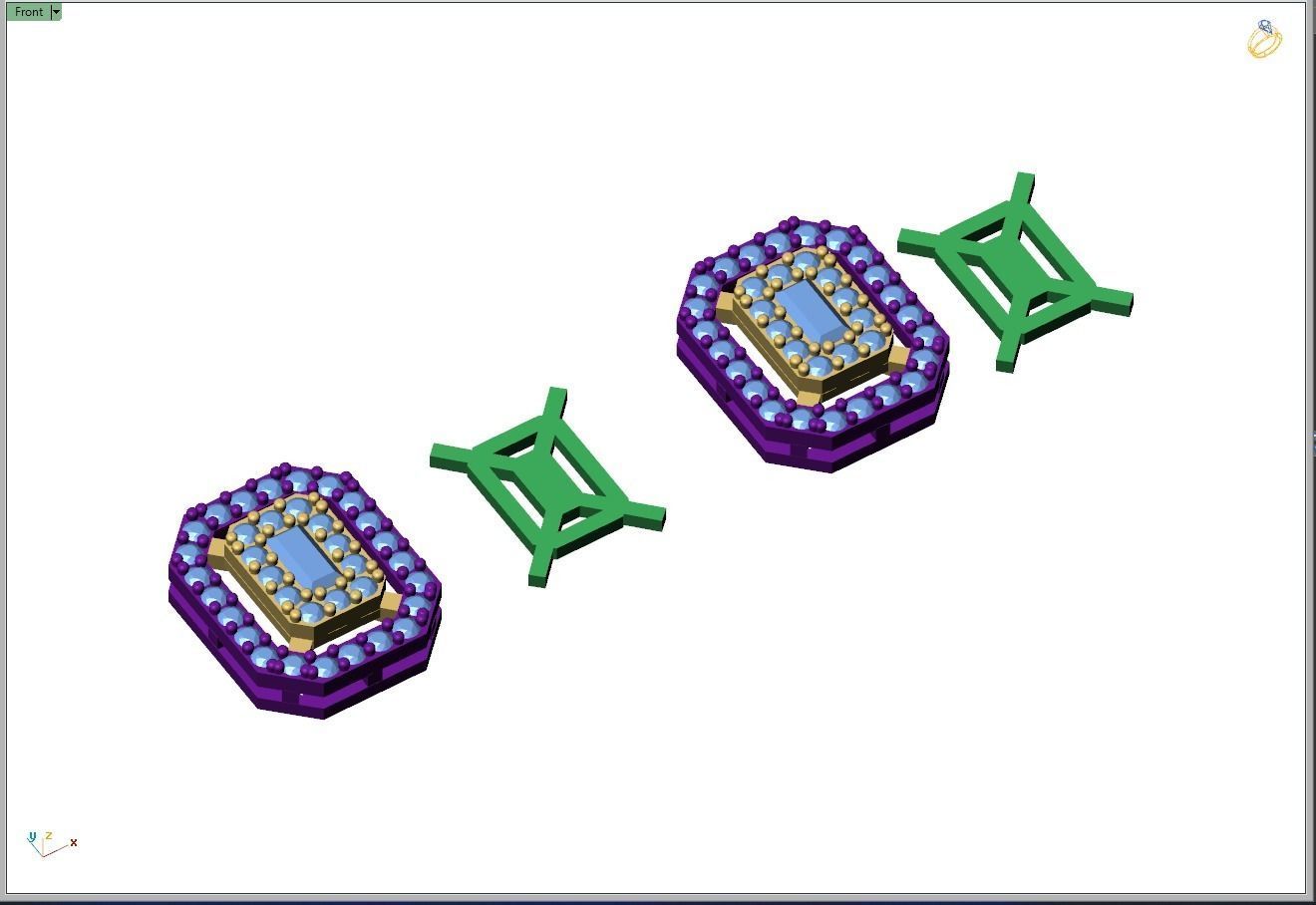 Custom Emerald Shape Cluster Diamond Studs - Earrings 3D print model_14