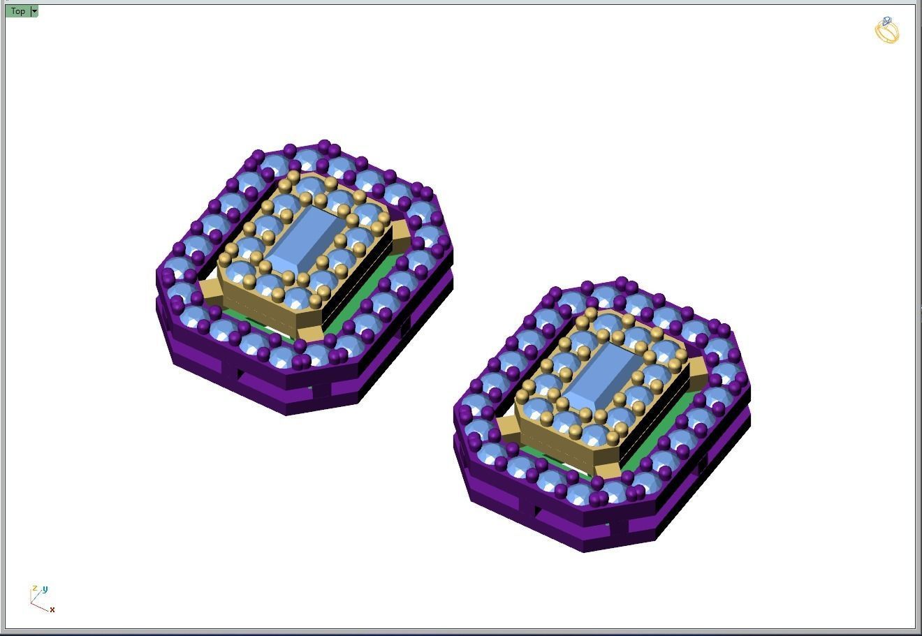 Custom Emerald Shape Cluster Diamond Studs - Earrings 3D print model_8