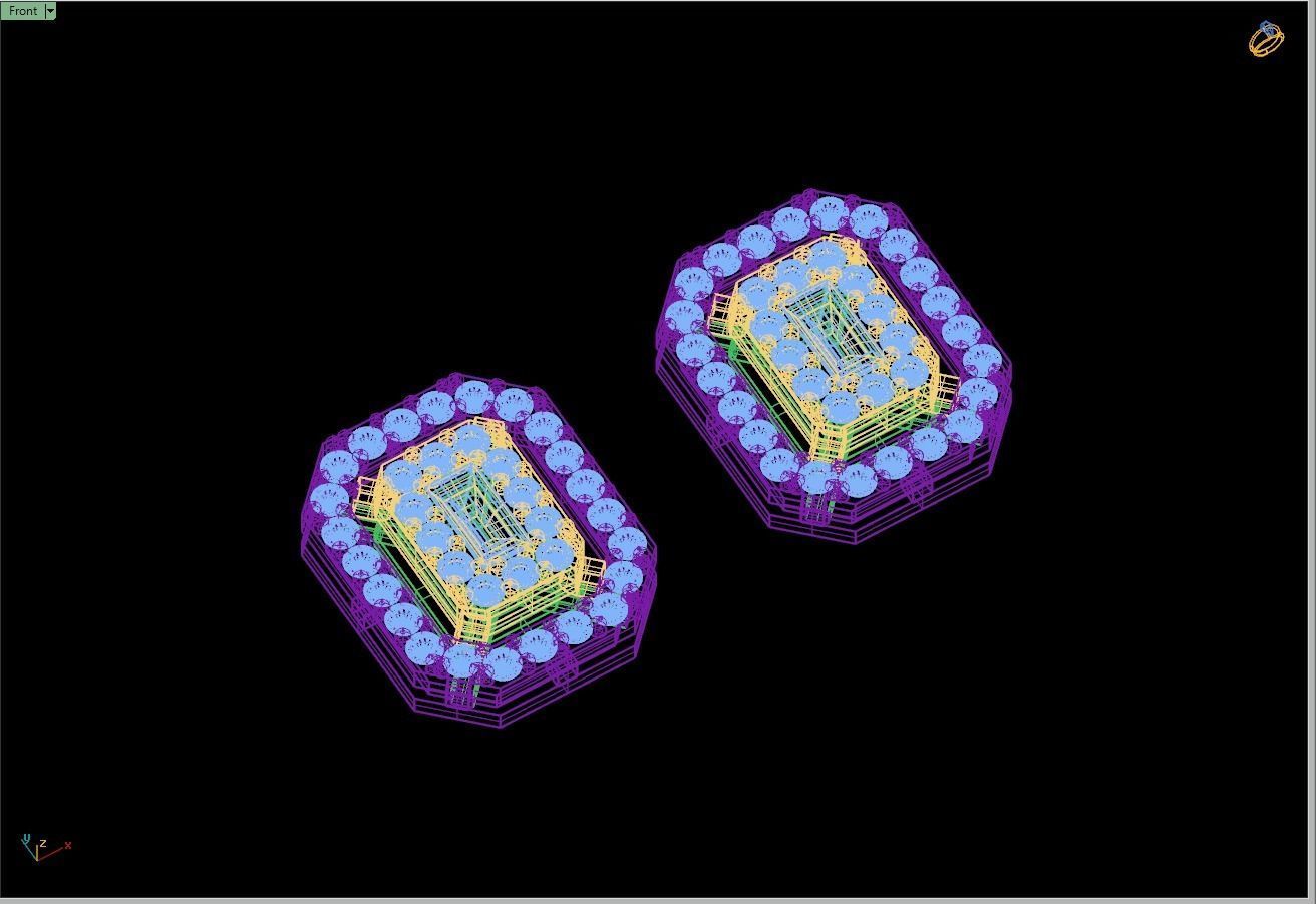 Custom Emerald Shape Cluster Diamond Studs - Earrings 3D print model_15