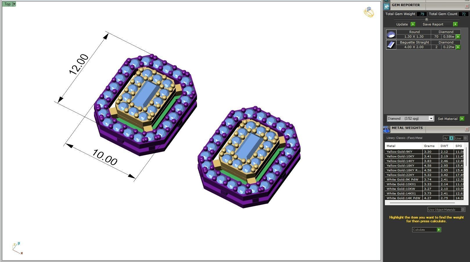 Custom Emerald Shape Cluster Diamond Studs - Earrings 3D print model_6