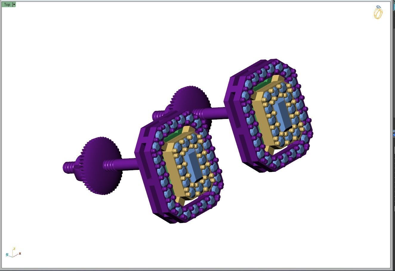 Custom Emerald Shape Cluster Diamond Studs - Earrings 3D print model_12