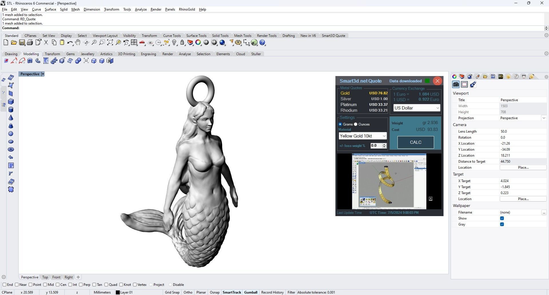 Mermaid Pendant jewelry gold 3D print model_4
