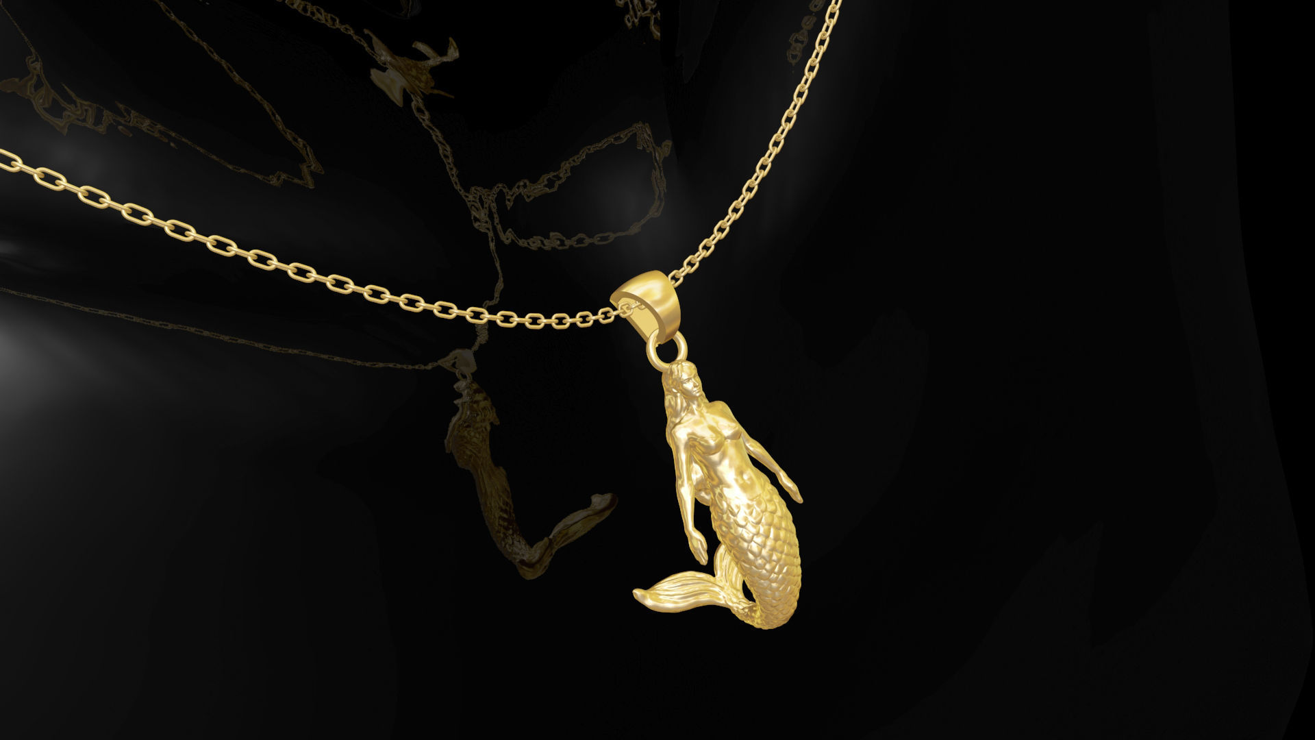 Mermaid Pendant jewelry gold 3D print model_3