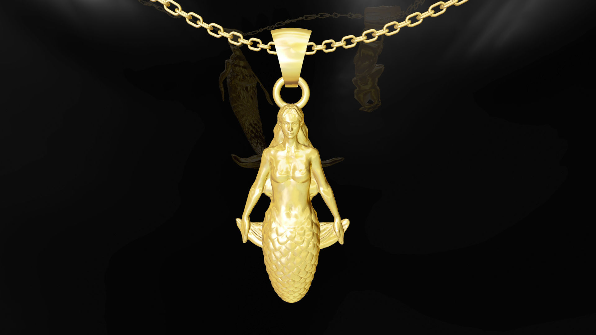 Mermaid Pendant jewelry gold 3D print model_1