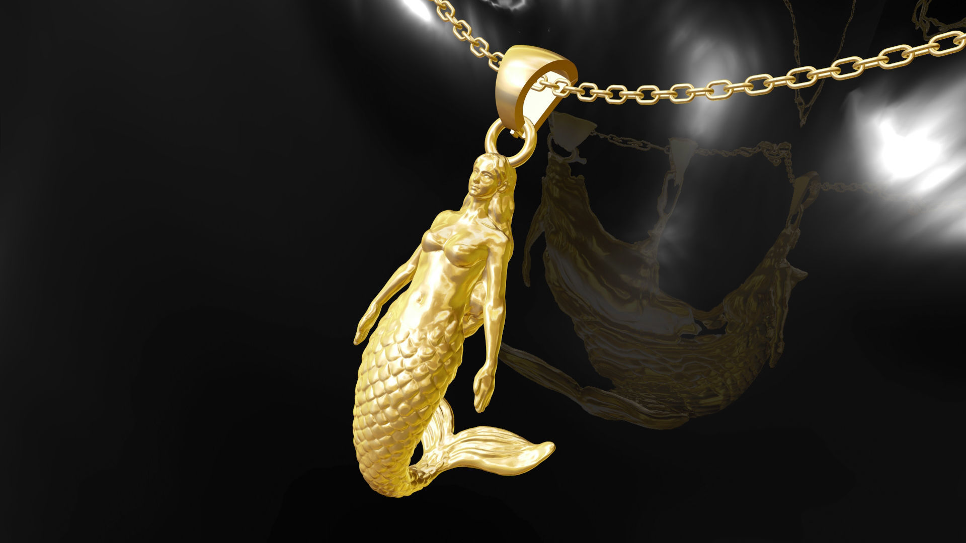 Mermaid Pendant jewelry gold 3D print model_2
