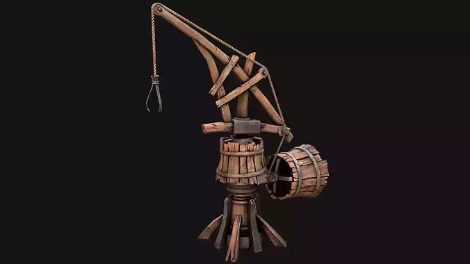 Medieval Crane Steampunk Quarry Low-poly 3D model