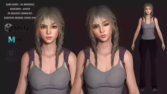 AAA 3D REALISTIC CHARACTER - BEAUTIFUL YOUNG GIRL MADISON 01 Low-poly 3D model