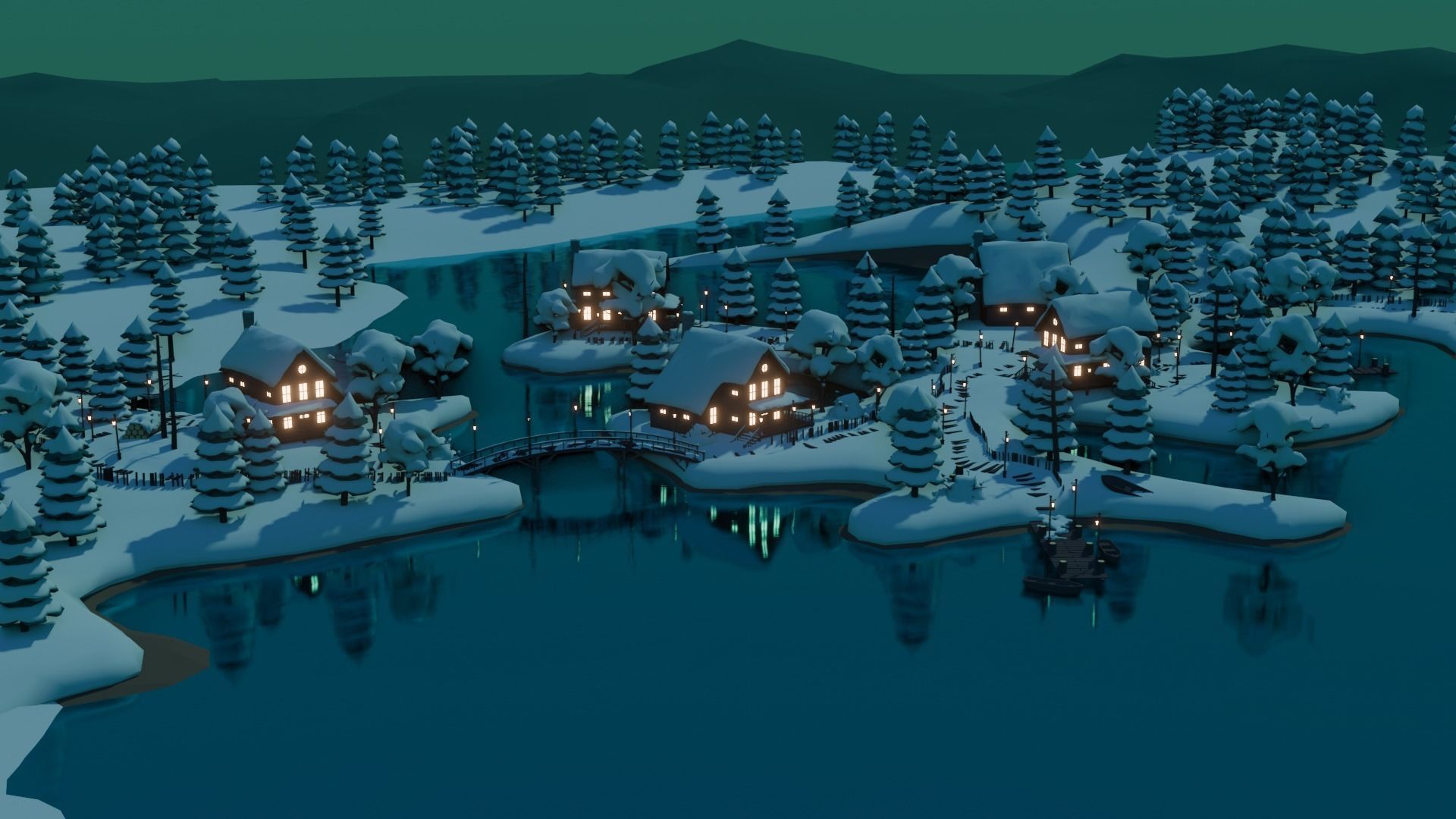 Village 3 Low-poly 3D model_1