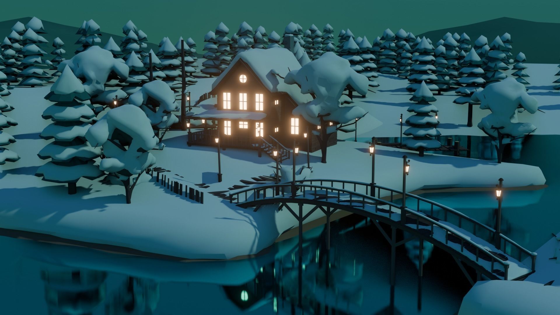 Village 3 Low-poly 3D model_5