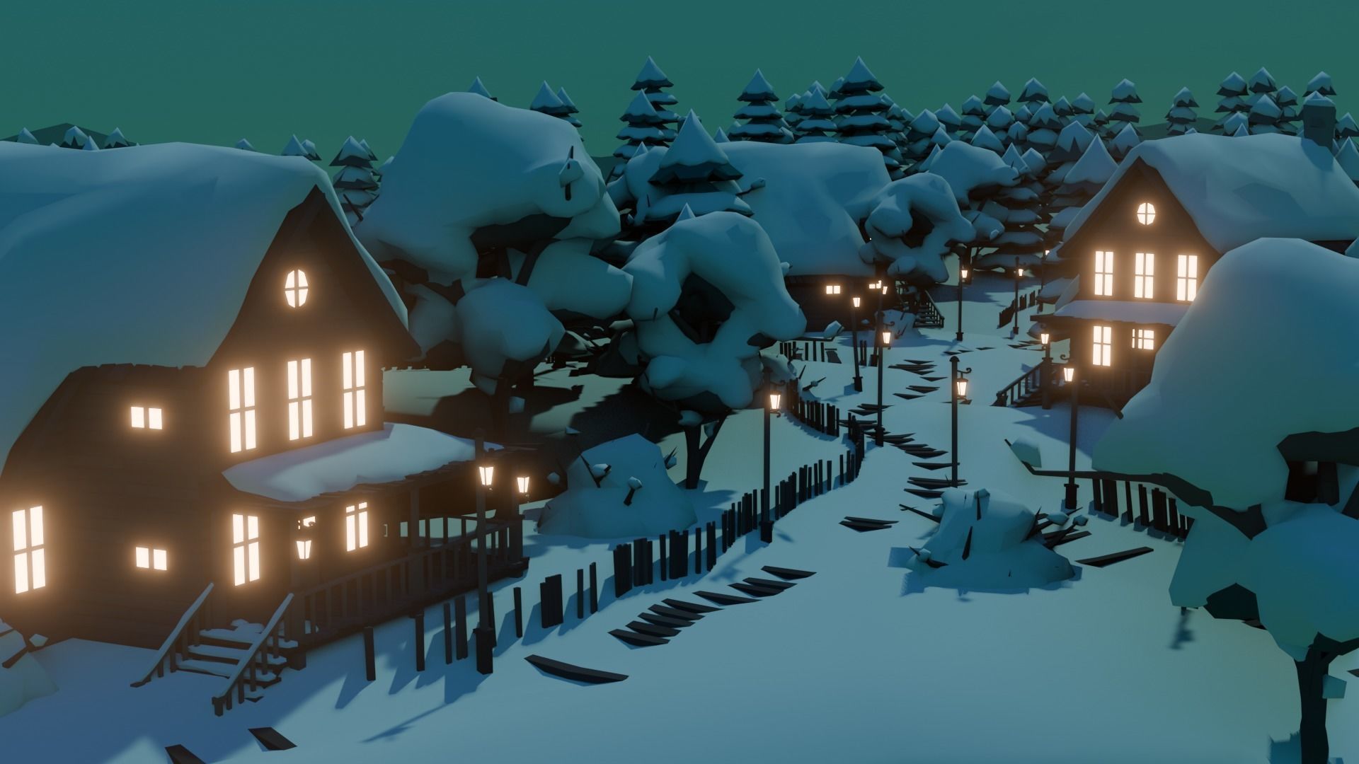 Village 3 Low-poly 3D model_4