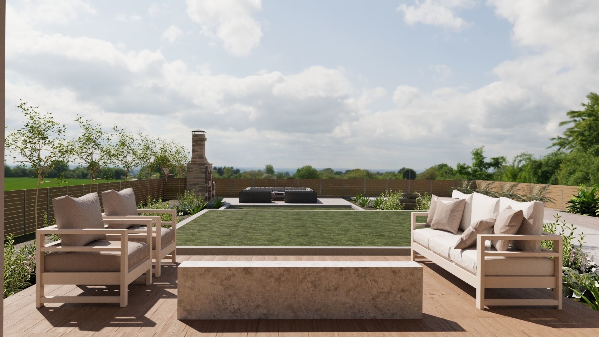 Backyard Fire Pit Patio Set Low-poly 3D model_4