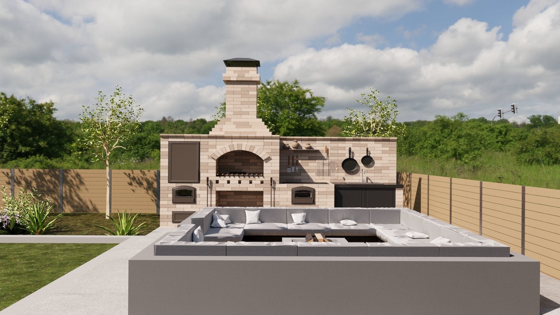 Backyard Fire Pit Patio Set Low-poly 3D model_3