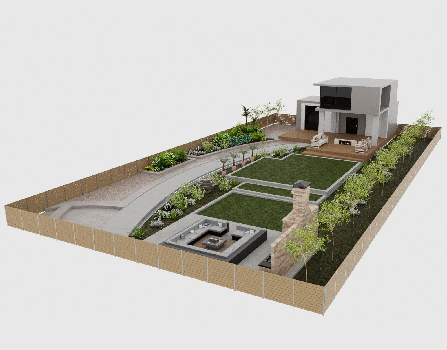 Backyard Fire Pit Patio Set Low-poly 3D model_1