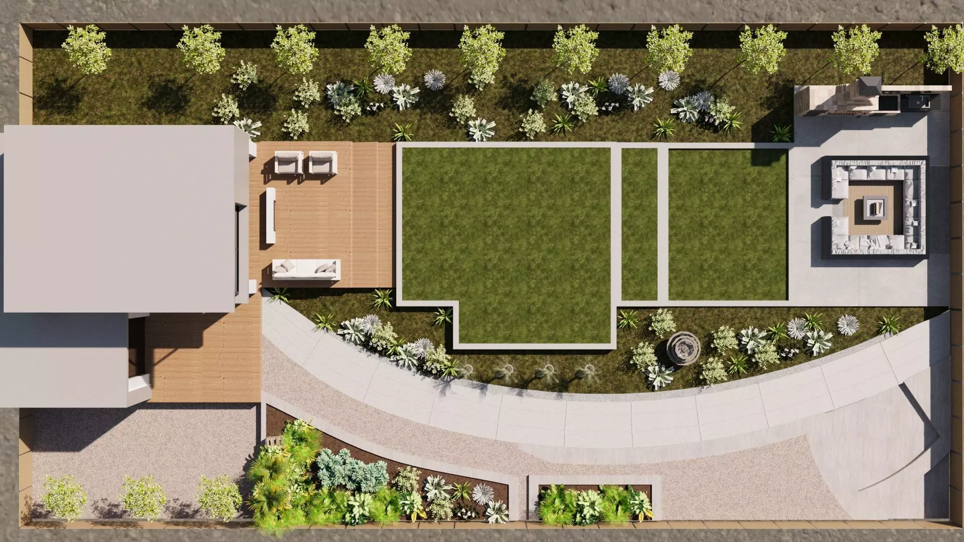 Backyard Fire Pit Patio Set Low-poly 3D model_0