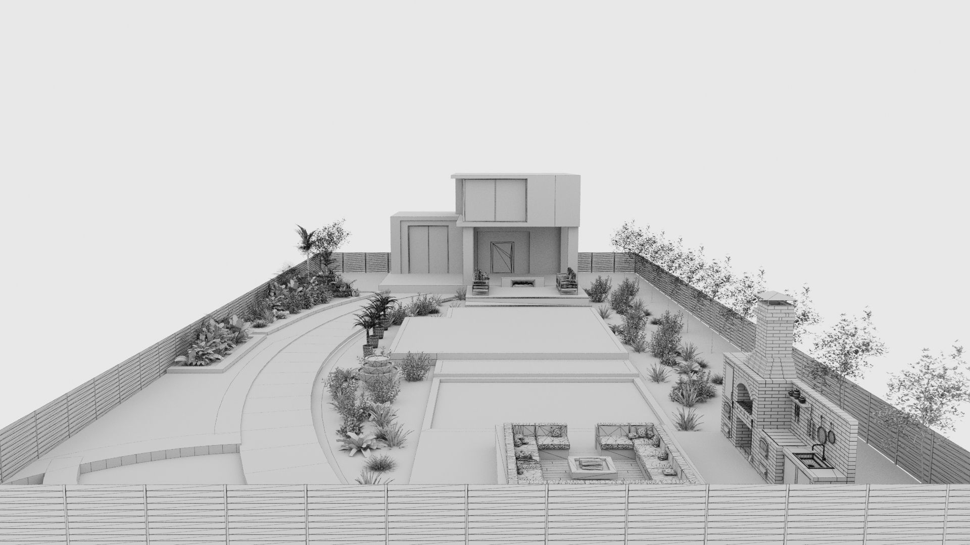 Backyard Fire Pit Patio Set Low-poly 3D model_5