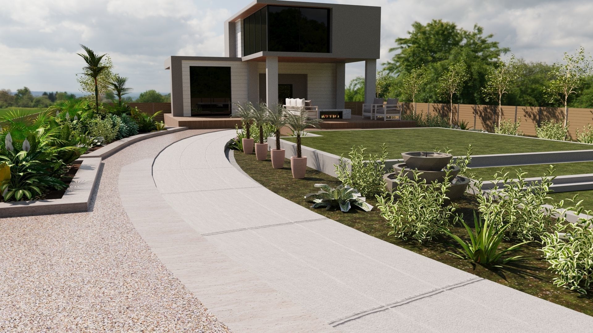 Backyard Fire Pit Patio Set Low-poly 3D model_2