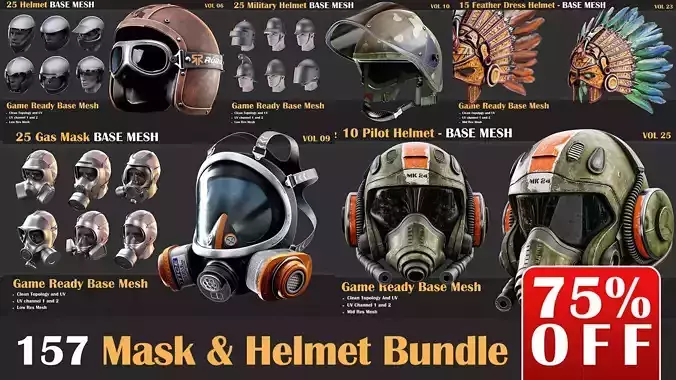 157 Mask and Helmet Base Mesh Bundle  