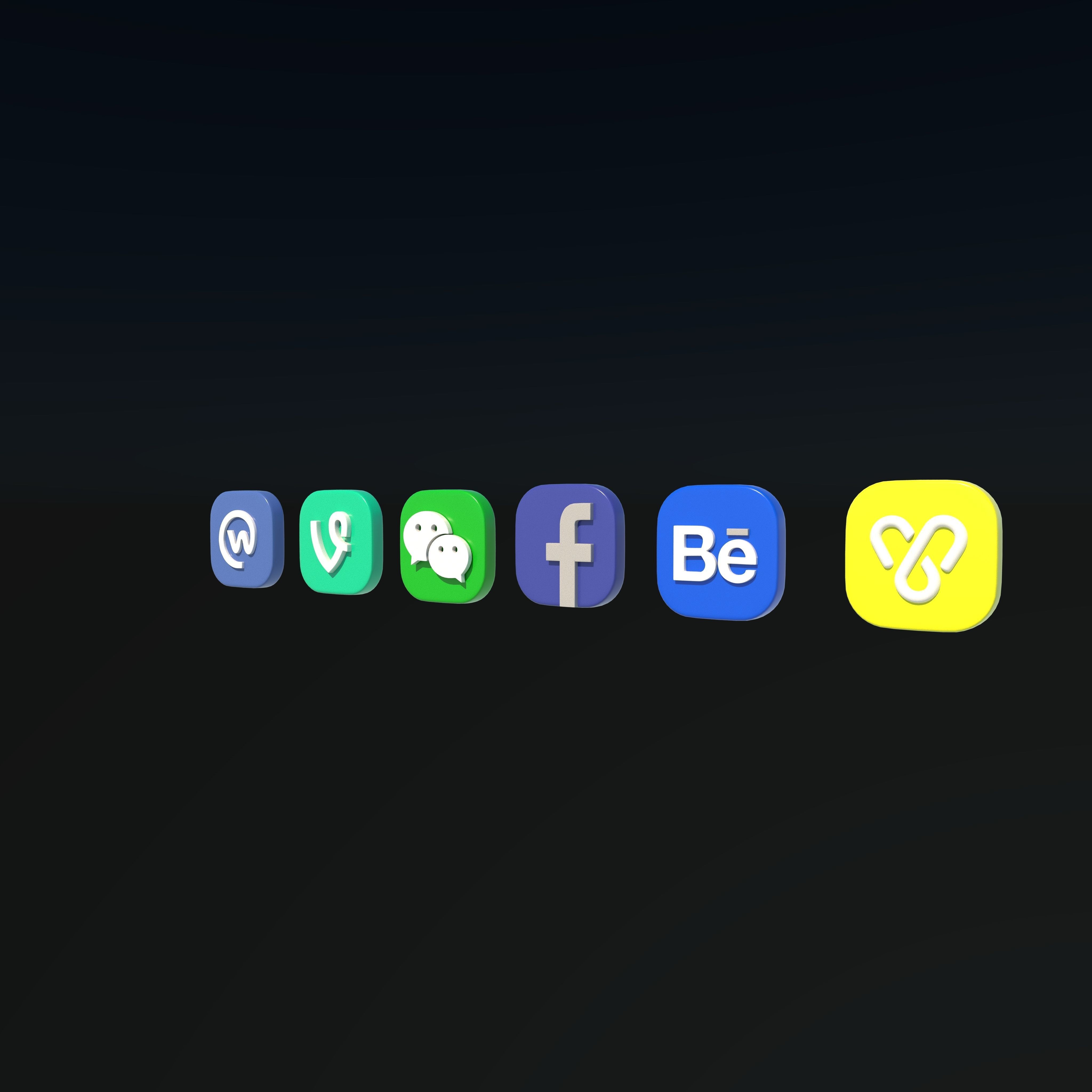 social media icons 3D model_2