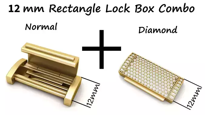12mm Rectangular Lock Box Combo of Plain and Diamond 3D Model Collection