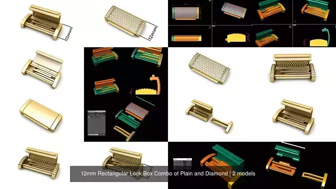 12mm Rectangular Lock Box Combo of Plain and Diamond