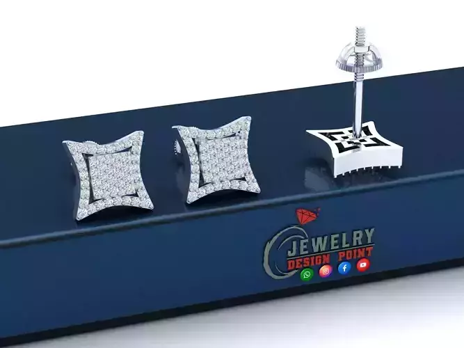 Custom Diamond Concave Curved Frame Cluster Studs Earring Unisex